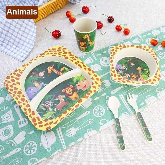 5pcs/set Children Baby Bamboo Tableware