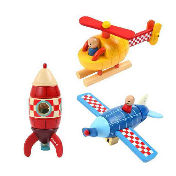 Kids Magnetic Rocket & Helicopter Wooden Toys