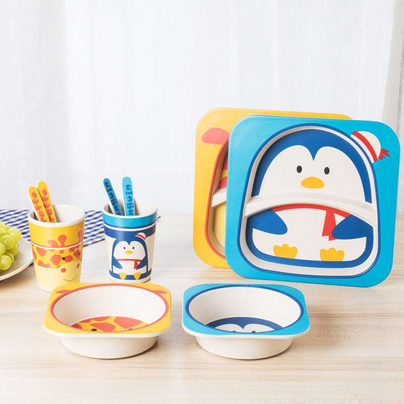 5pcs/set Children Baby Bamboo Tableware