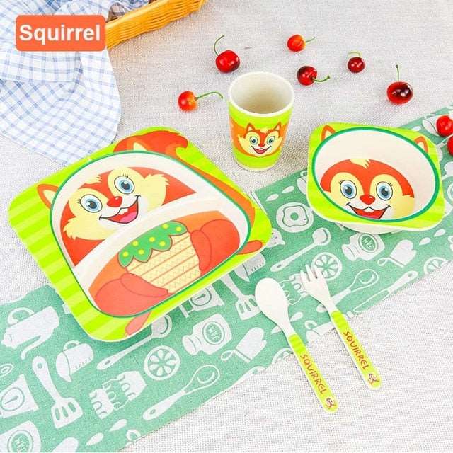 5pcs/set Children Baby Bamboo Tableware