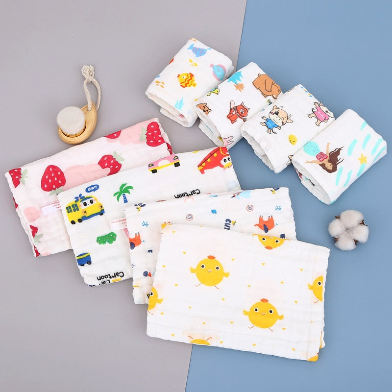 4pcs Pack Fashion 6 Layers Muslin Cotton + Face Towel + Baby Wash Cloth Bib 30x30cm